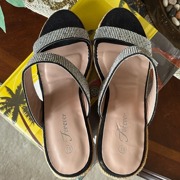 Brand New Black & Silver Crystal Rhinestone Wedge Sandals Sparkly Sexy 4.5” Heel - Picture 13 of 16